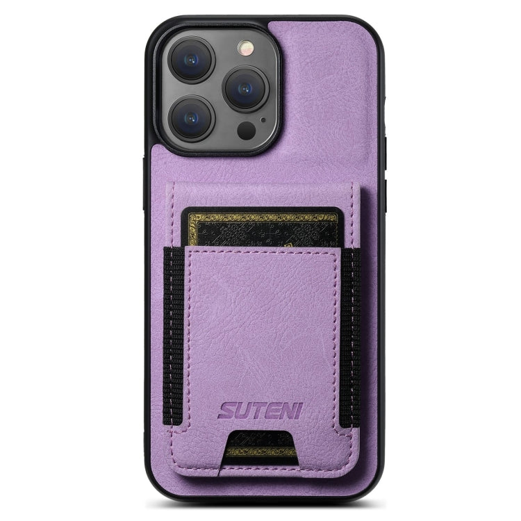 For iPhone 16 Pro Suteni H03 Litchi Leather Card Bag Stand Back Phone Case(Purple) - free shipping - PMC Jewellery - Order now!