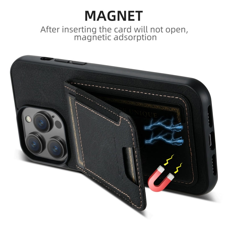 For iPhone 16 Pro Max Suteni H03 Litchi Leather Card Bag Stand Back Phone Case(Black) - free shipping - PMC Jewellery - Order now!