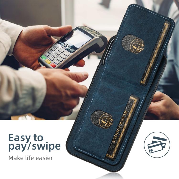 For iPhone 16e Suteni H03 Litchi Leather Card Bag Stand Back Phone Case(Blue) - iPhone 16e Cases by Suteni | Online Shopping South Africa | PMC TechLife | Buy Now Pay Later Mobicred