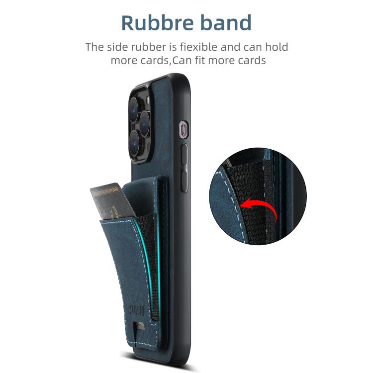 For iPhone 16e Suteni H03 Litchi Leather Card Bag Stand Back Phone Case(Blue) - iPhone 16e Cases by Suteni | Online Shopping South Africa | PMC TechLife | Buy Now Pay Later Mobicred