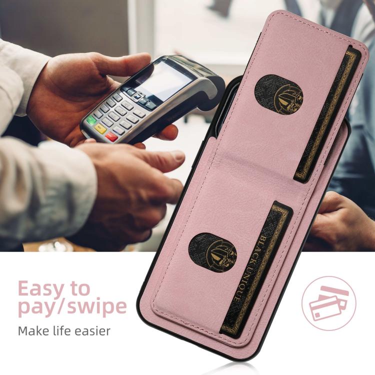 For iPhone 16e Suteni H03 Litchi Leather Card Bag Stand Back Phone Case(Pink) - iPhone 16e Cases by Suteni | Online Shopping South Africa | PMC TechLife | Buy Now Pay Later Mobicred