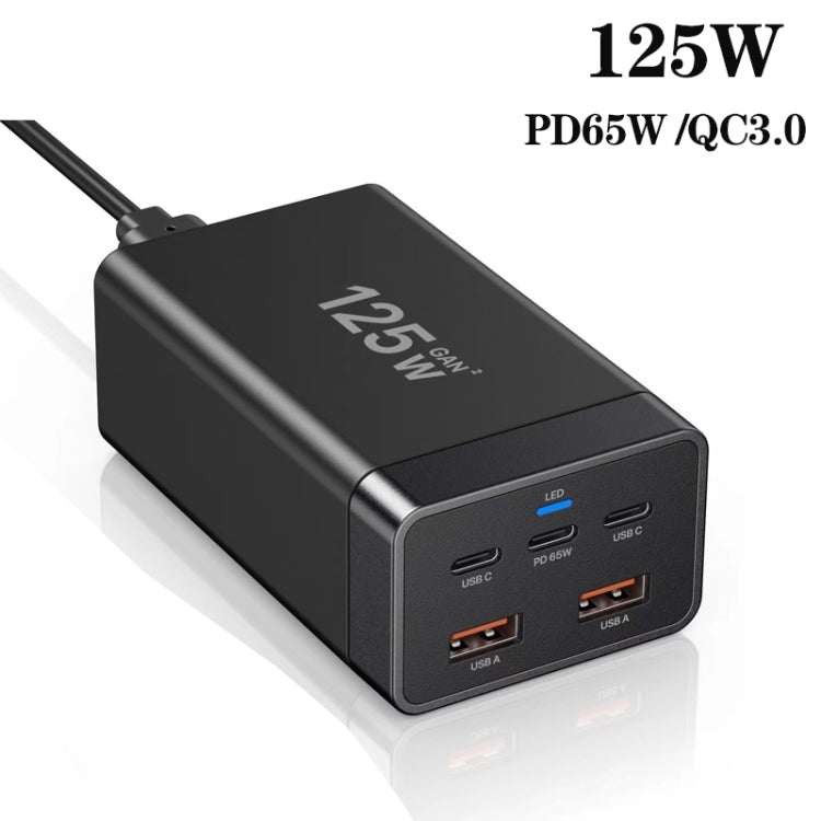 GAN 125W PD65W Dual Type-C + QC3.0 USB Multi Compatible Notebook Adapter UK Plug - Cable & Adapter by PMC Jewellery | Online Shopping South Africa | PMC Jewellery | Buy Now Pay Later Mobicred