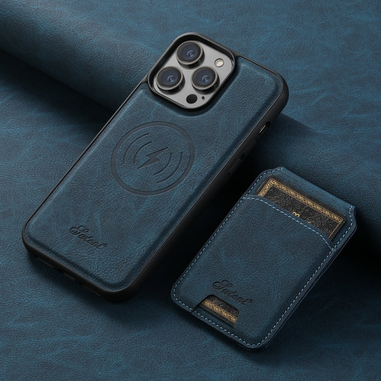 For iPhone 12 Pro Max Suteni H17 Litchi Texture Leather MagSafe Detachable Wallet Phone Case(Blue) - free shipping - PMC Jewellery - Order now!