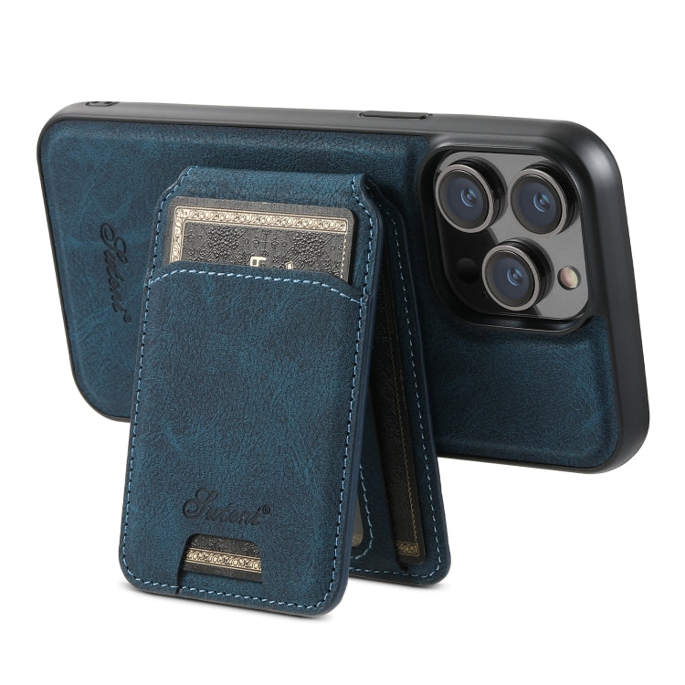 For iPhone 12 Pro Max Suteni H17 Litchi Texture Leather MagSafe Detachable Wallet Phone Case(Blue) - free shipping - PMC Jewellery - Order now!