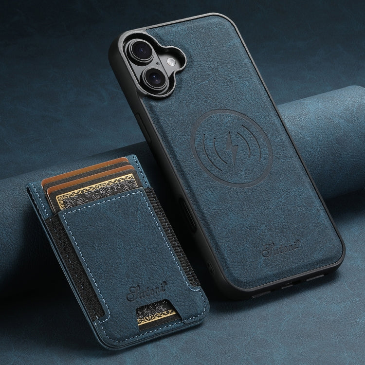 For iPhone 16 Suteni H17 Litchi Texture Leather MagSafe Detachable Wallet Phone Case(Blue) - free shipping - PMC Jewellery - Order now!
