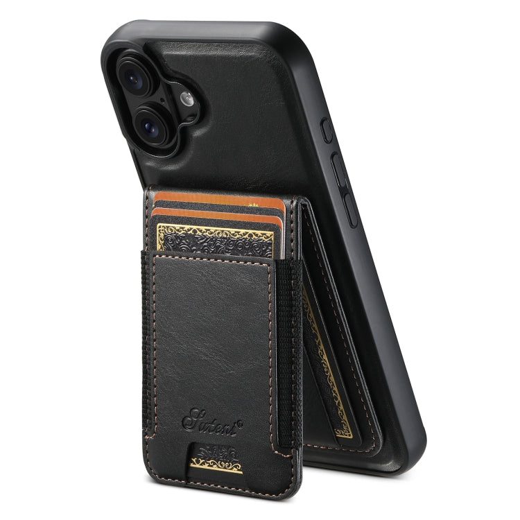 For iPhone 16 Plus Suteni H17 Oil Eax Leather MagSafe Detachable Wallet Phone Case(Black) - free shipping - PMC Jewellery - Order now!