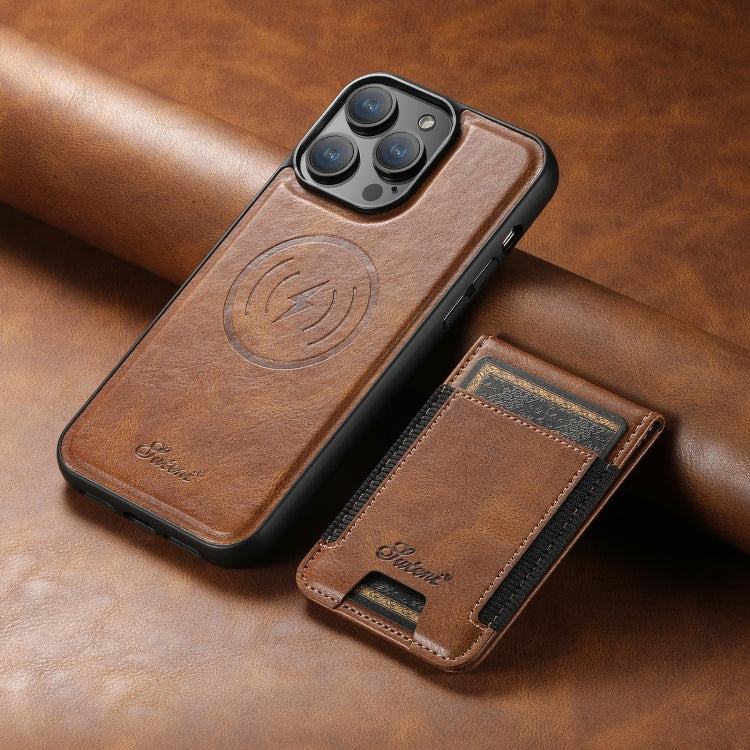 For iPhone 16 Pro Max Suteni H17 Oil Eax Leather MagSafe Detachable Wallet Phone Case(Brown) - free shipping - PMC Jewellery - Order now!