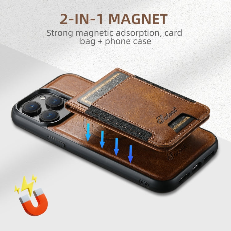 For iPhone 16 Pro Max Suteni H17 Oil Eax Leather MagSafe Detachable Wallet Phone Case(Brown) - free shipping - PMC Jewellery - Order now!