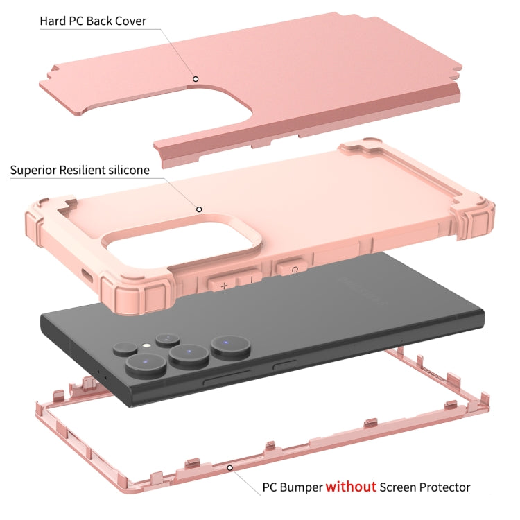 For Samsung Galaxy S24 Ultra 5G 3 in 1 Silicone Hybrid PC Shockproof Phone Case(Rose Gold) - free shipping - PMC TechLife - Order now!
