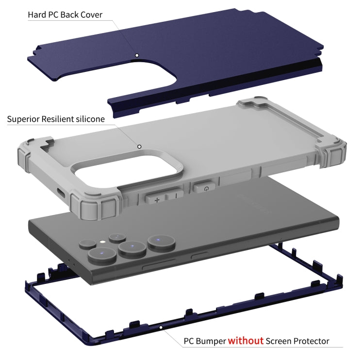 For Samsung Galaxy S24 Ultra 5G 3 in 1 Silicone Hybrid PC Shockproof Phone Case(Blue) - Galaxy S24 Ultra 5G Cases by PMC TechLife | Online Shopping South Africa | PMC TechLife