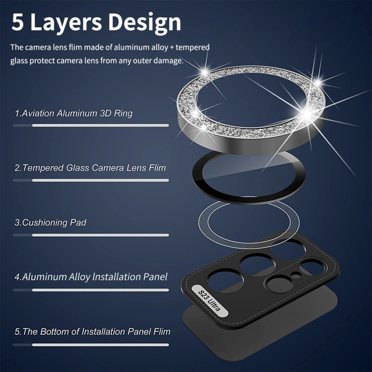 For Samsung Galaxy S24+ 5G ENKAY Hat-Prince 9H Rear Camera Lens Glitter Aluminium Alloy Tempered Glass Film(Silver) - free shipping - PMC Jewellery - Order now!