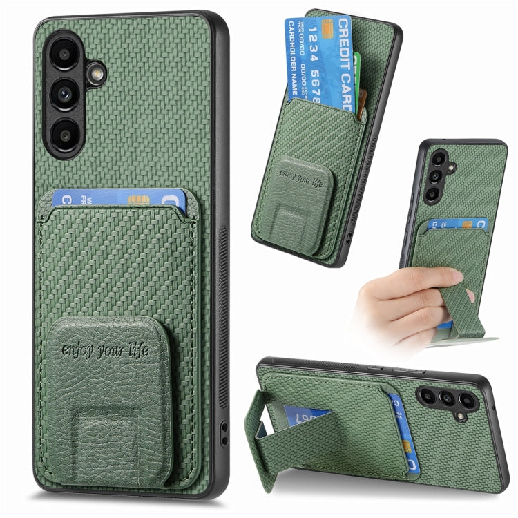 For Samsung Galaxy A25 Carbon Fiber Card Bag Fold Stand Phone Case(Green) - free shipping - PMC TechLife - Order now!