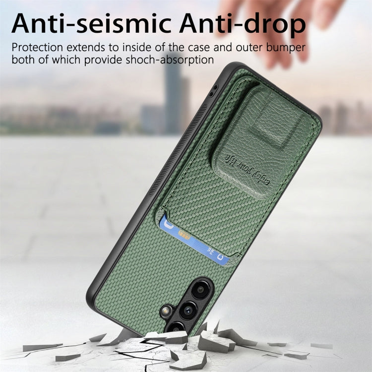 For Samsung Galaxy A25 Carbon Fiber Card Bag Fold Stand Phone Case(Green) - free shipping - PMC TechLife - Order now!