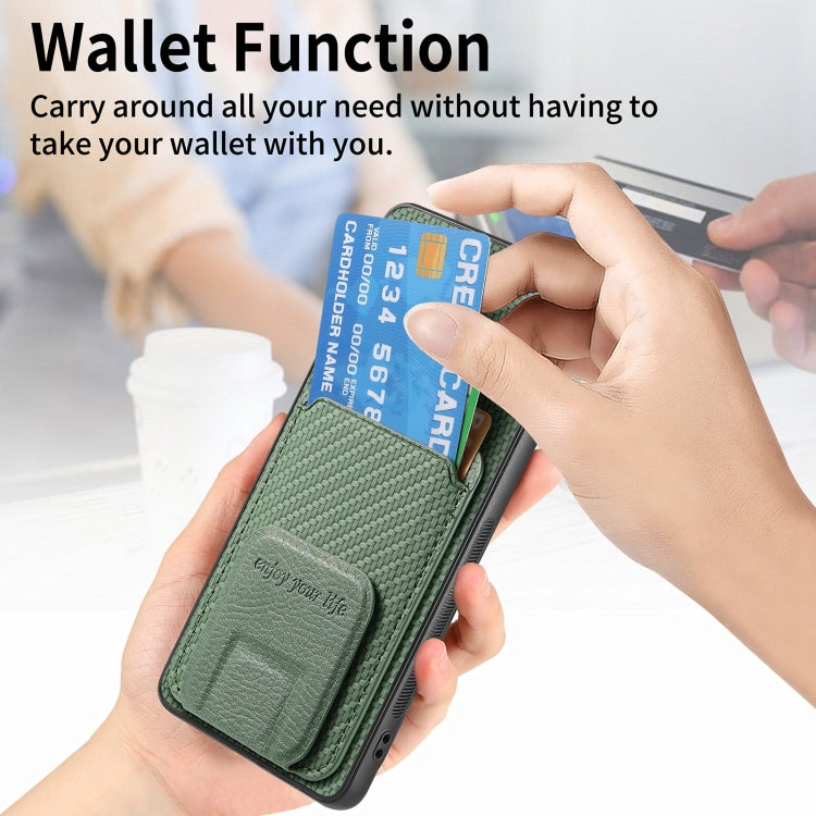For Samsung Galaxy A25 Carbon Fiber Card Bag Fold Stand Phone Case(Green) - free shipping - PMC TechLife - Order now!