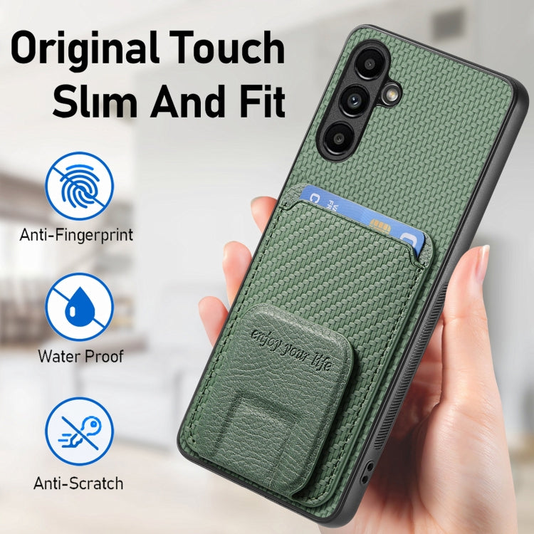 For Samsung Galaxy A25 Carbon Fiber Card Bag Fold Stand Phone Case(Green) - free shipping - PMC TechLife - Order now!