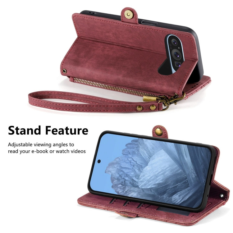 For Google Pixel 9 Geometric Zipper Wallet Side Buckle Leather Phone Case(Red) - Google Cases by PMC TechLife | Online Shopping South Africa | PMC TechLife | Buy Now Pay Later Mobicred