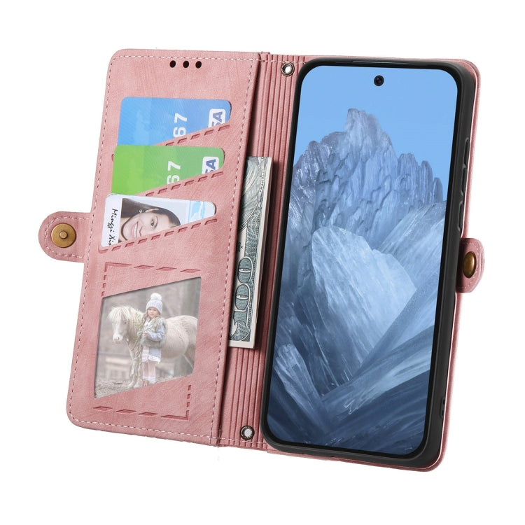 For Google Pixel 9 Geometric Zipper Wallet Side Buckle Leather Phone Case(Pink) - Google Cases by PMC TechLife | Online Shopping South Africa | PMC TechLife | Buy Now Pay Later Mobicred