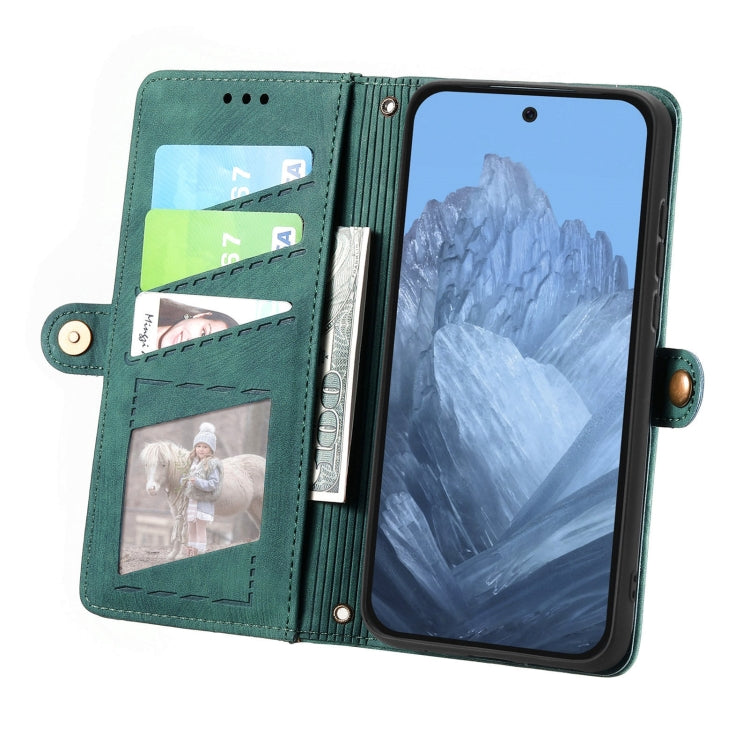 For Google Pixel 9 Geometric Zipper Wallet Side Buckle Leather Phone Case(Green) - Google Cases by PMC TechLife | Online Shopping South Africa | PMC TechLife | Buy Now Pay Later Mobicred