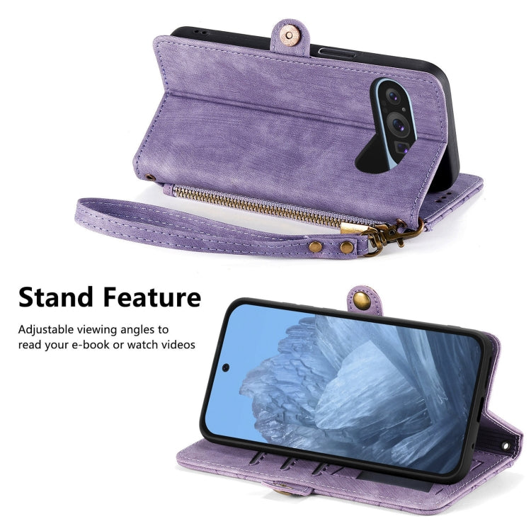 For Google Pixel 9 Geometric Zipper Wallet Side Buckle Leather Phone Case(Purple) - Google Cases by PMC TechLife | Online Shopping South Africa | PMC TechLife | Buy Now Pay Later Mobicred