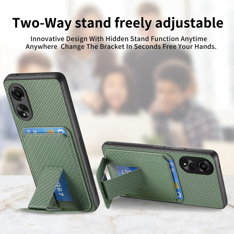 For OPPO Reno6 Pro 5G Carbon Fiber Card Bag Fold Stand Phone Case(Green) - OPPO Cases by PMC TechLife | Online Shopping South Africa | PMC TechLife | Buy Now Pay Later Mobicred