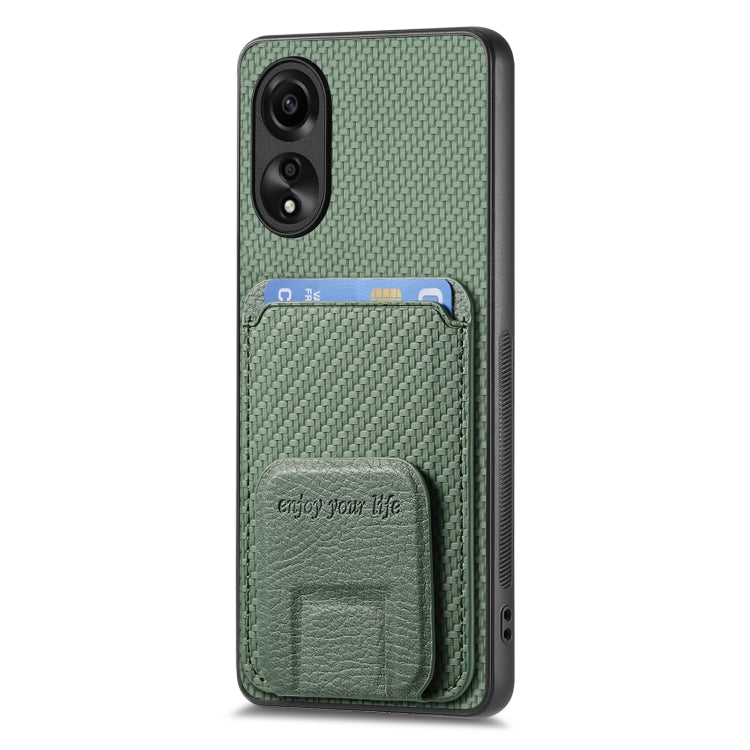 For OPPO Reno6 Pro 5G Carbon Fiber Card Bag Fold Stand Phone Case(Green) - OPPO Cases by PMC TechLife | Online Shopping South Africa | PMC TechLife | Buy Now Pay Later Mobicred