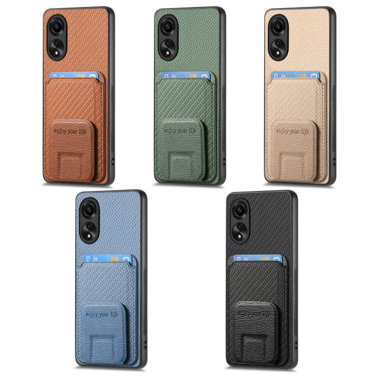 For OPPO Reno6 Pro 5G Carbon Fiber Card Bag Fold Stand Phone Case(Green) - OPPO Cases by PMC TechLife | Online Shopping South Africa | PMC TechLife | Buy Now Pay Later Mobicred