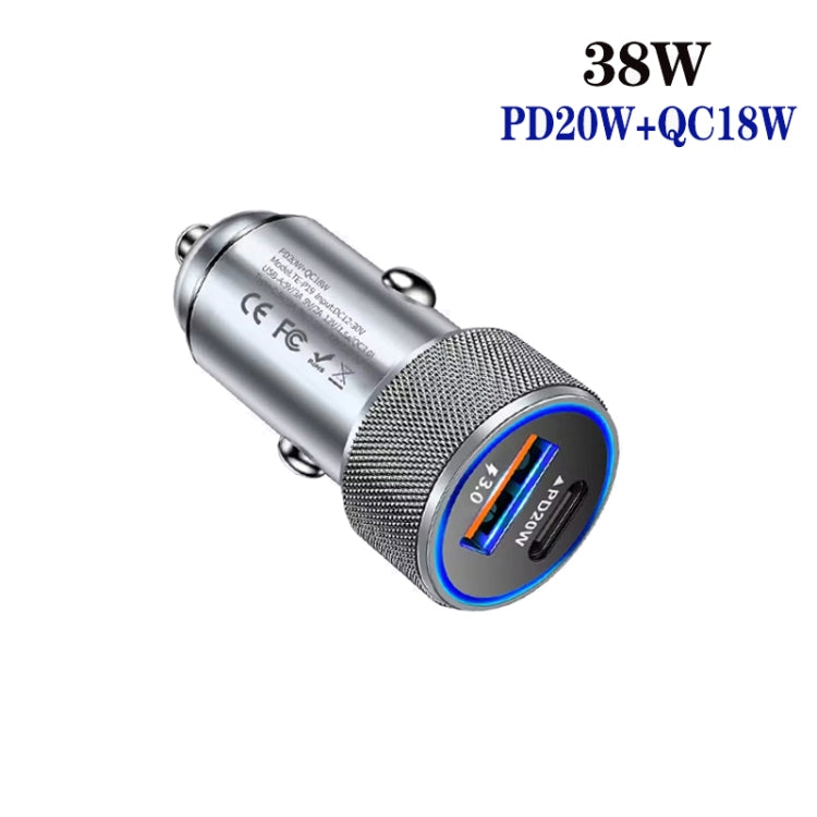 P19 Metal PD20W USB-C + QC18W USB Dual Port Car Charger(Silver Gray) - Car Charger by PMC TechLife | Online Shopping South Africa | PMC TechLife | Buy Now Pay Later Mobicred