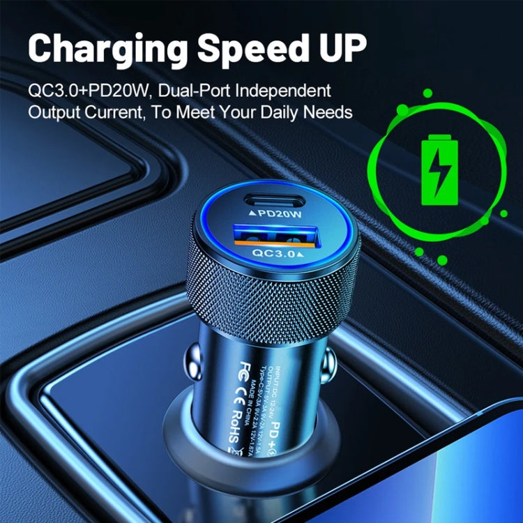 P19 Metal PD20W USB-C + QC18W USB Dual Port Car Charger(Black) - Car Charger by PMC TechLife | Online Shopping South Africa | PMC TechLife | Buy Now Pay Later Mobicred