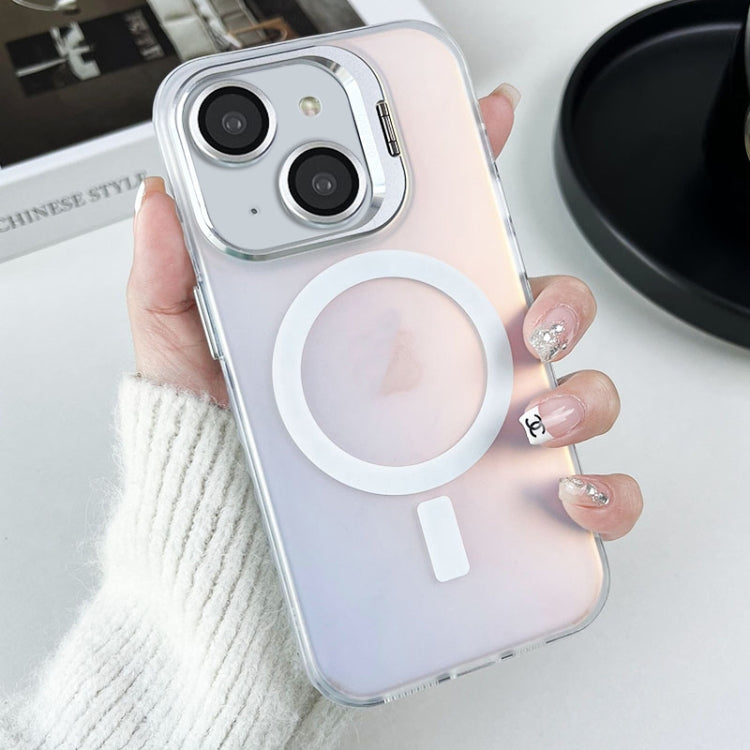For iPhone 15 MagSafe Lens Holder PC Hybrid TPU Phone Case(White) - iPhone 15 Cases by PMC TechLife | Online Shopping South Africa | PMC TechLife