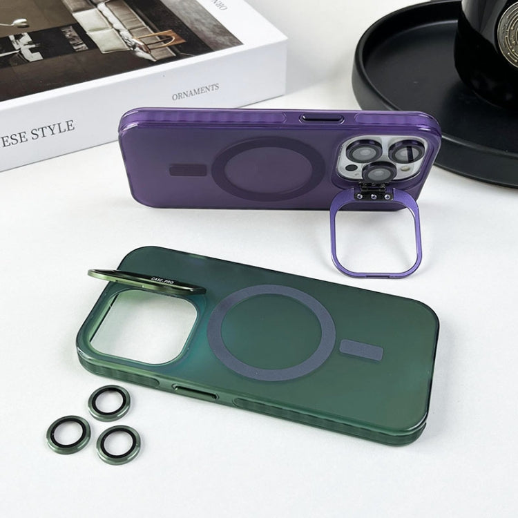 For iPhone 14 Pro Lens Holder MagSafe PC Hybrid TPU Phone Case(Green) - iPhone 14 Pro Cases by PMC TechLife | Online Shopping South Africa | PMC TechLife | Buy Now Pay Later Mobicred