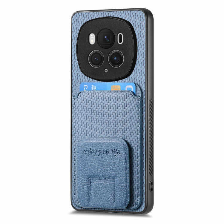 For Honor Magic6 Pro Carbon Fiber Card Bag Fold Stand Phone Case(Blue) - Honor Cases by PMC TechLife | Online Shopping South Africa | PMC TechLife | Buy Now Pay Later Mobicred