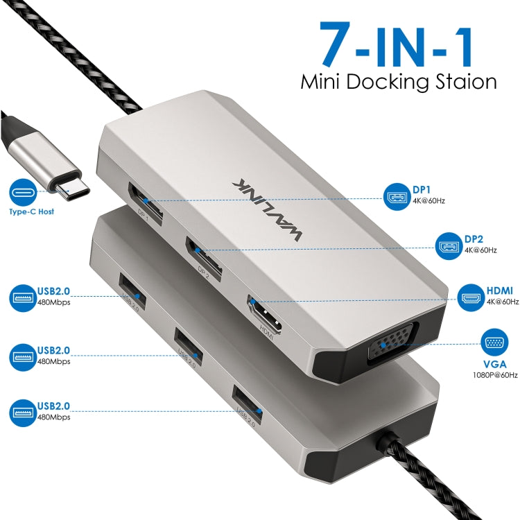 WAVLINK WL-UMD305 7 in 1 4K DP / HDMI Quard Display USB-C Hub Dock Multi-port Adapter - free shipping - PMC Jewellery - Order now!