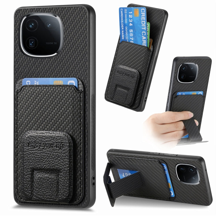 For vivo iQOO 12 Pro Carbon Fiber Card Bag Fold Stand Phone Case(Black) - iQOO 12 Pro Cases by PMC TechLife | Online Shopping South Africa | PMC TechLife