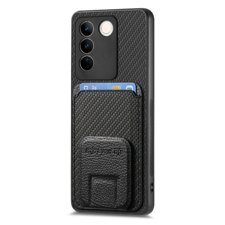 For vivo iQOO 12 Pro Carbon Fiber Card Bag Fold Stand Phone Case(Black) - iQOO 12 Pro Cases by PMC TechLife | Online Shopping South Africa | PMC TechLife