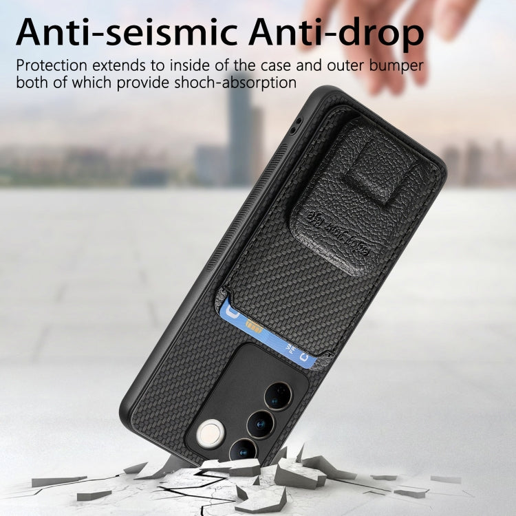 For vivo iQOO 12 Pro Carbon Fiber Card Bag Fold Stand Phone Case(Black) - iQOO 12 Pro Cases by PMC TechLife | Online Shopping South Africa | PMC TechLife