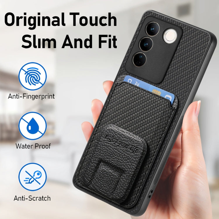 For vivo iQOO 12 Pro Carbon Fiber Card Bag Fold Stand Phone Case(Black) - iQOO 12 Pro Cases by PMC TechLife | Online Shopping South Africa | PMC TechLife