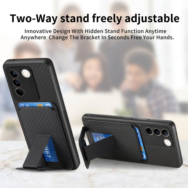 For vivo iQOO 12 Pro Carbon Fiber Card Bag Fold Stand Phone Case(Black) - iQOO 12 Pro Cases by PMC TechLife | Online Shopping South Africa | PMC TechLife