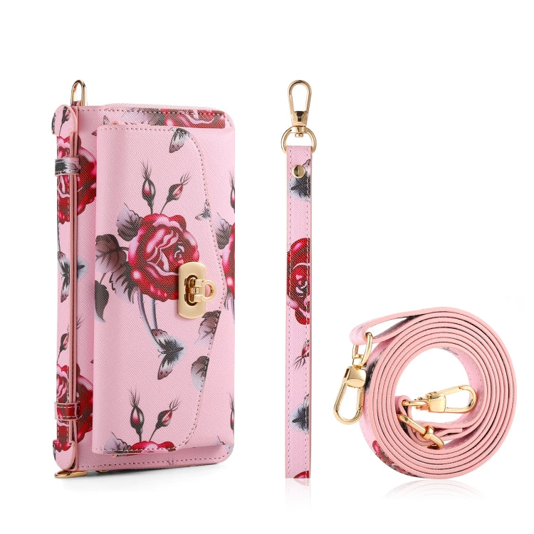 For Samsung Galaxy S24 5G Flower Multi-functional Crossbody Zipper Wallet Leather Phone Case(Pink) - Galaxy S24 5G Cases by PMC Jewellery | Online Shopping South Africa | PMC Jewellery | Buy Now Pay Later Mobicred