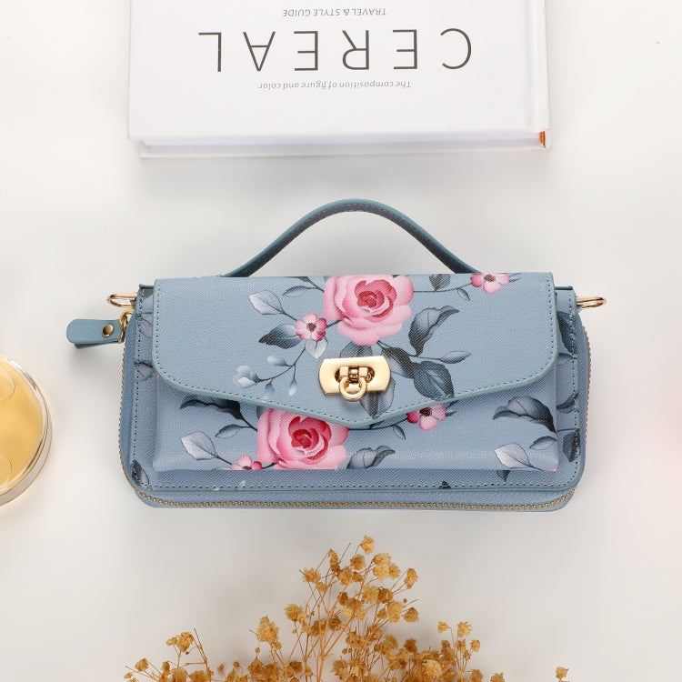 For Samsung Galaxy S24 5G Flower Multi-functional Crossbody Zipper Wallet Leather Phone Case(Blue) - Galaxy S24 5G Cases by PMC Jewellery | Online Shopping South Africa | PMC Jewellery | Buy Now Pay Later Mobicred