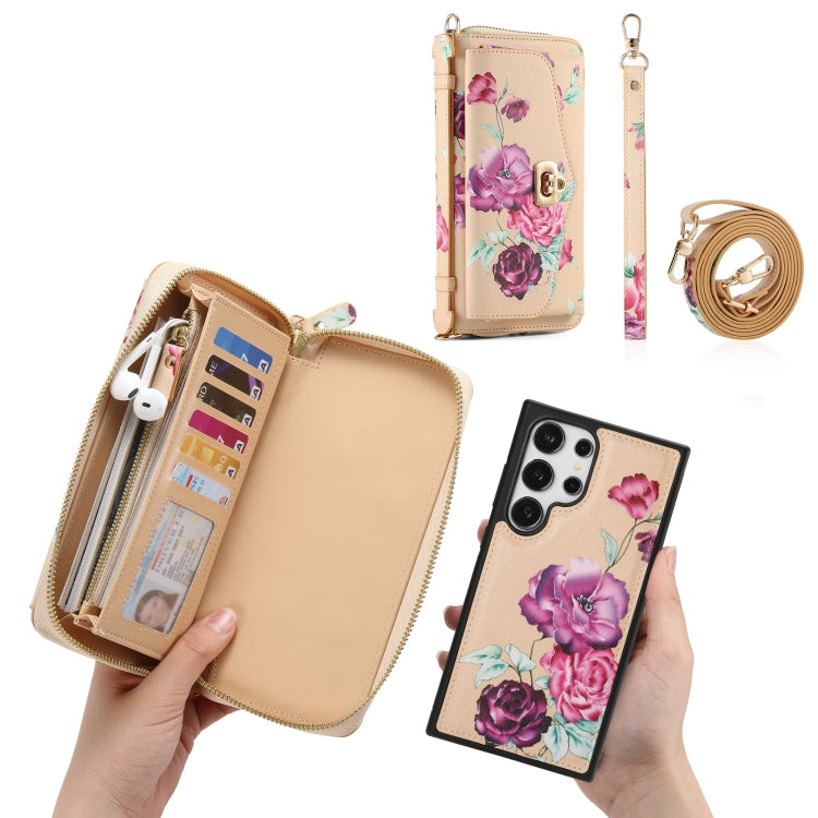 For Samsung Galaxy S24 5G Flower Multi-functional Crossbody Zipper Wallet Leather Phone Case(Yellow) - Galaxy S24 5G Cases by PMC Jewellery | Online Shopping South Africa | PMC Jewellery | Buy Now Pay Later Mobicred