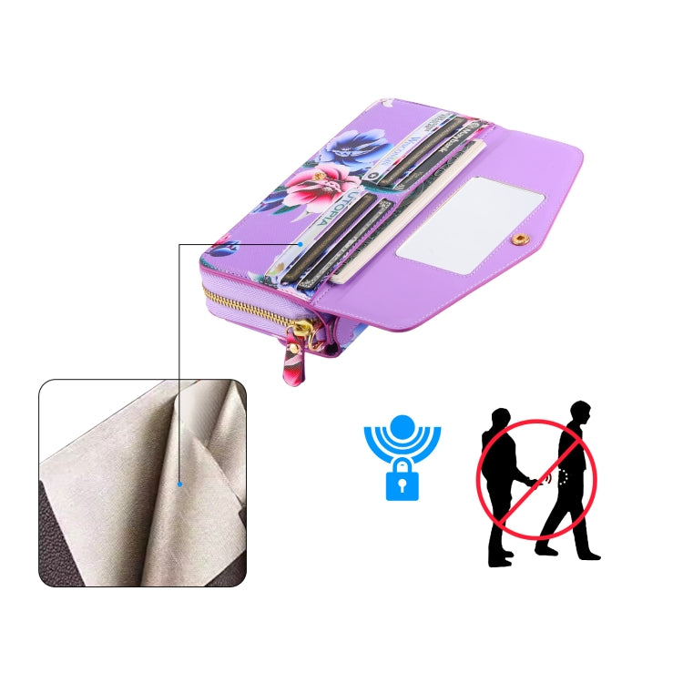 For Samsung Galaxy S24+ 5G Flower Multi-functional Crossbody Zipper Wallet Leather Phone Case(Purple) - Galaxy S24+ 5G Cases by PMC Jewellery | Online Shopping South Africa | PMC Jewellery | Buy Now Pay Later Mobicred