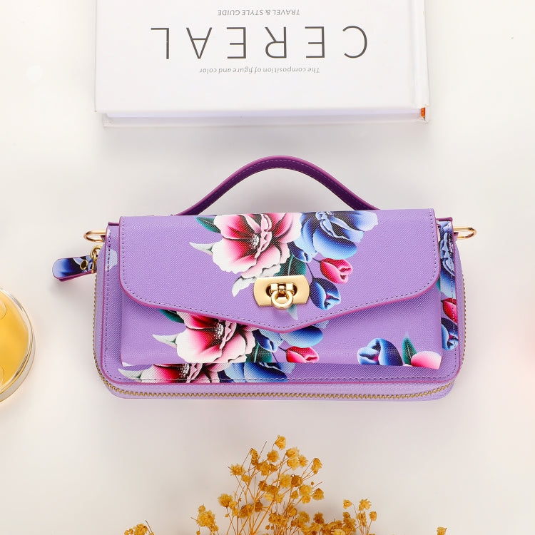 For Samsung Galaxy S24+ 5G Flower Multi-functional Crossbody Zipper Wallet Leather Phone Case(Purple) - Galaxy S24+ 5G Cases by PMC Jewellery | Online Shopping South Africa | PMC Jewellery | Buy Now Pay Later Mobicred