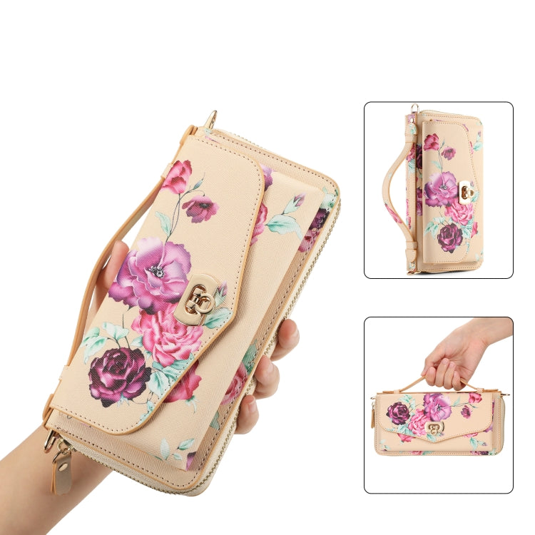 For Samsung Galaxy S24+ 5G Flower Multi-functional Crossbody Zipper Wallet Leather Phone Case(Yellow) - free shipping - PMC Jewellery - Order now!