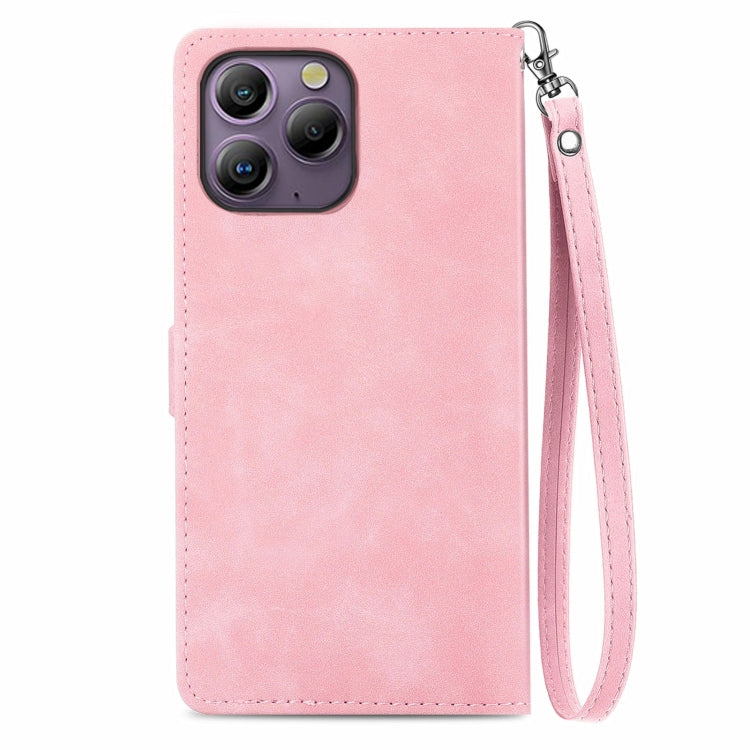 For Blackview A96 Embossed Flower Zipper Leather Phone Case(Pink) - More Brand by PMC TechLife | Online Shopping South Africa | PMC TechLife | Buy Now Pay Later Mobicred