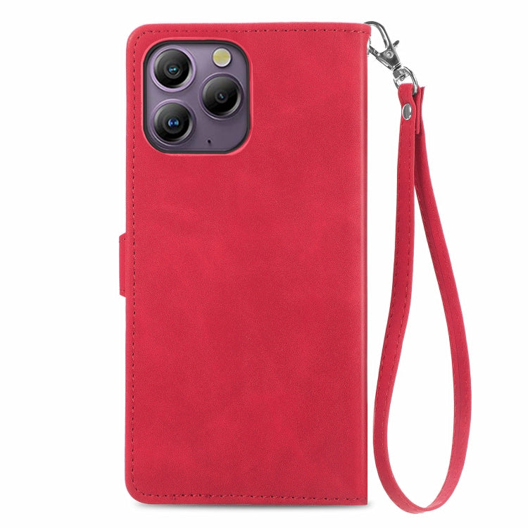 For Blackview A96 Embossed Flower Zipper Leather Phone Case(Red) - More Brand by PMC TechLife | Online Shopping South Africa | PMC TechLife