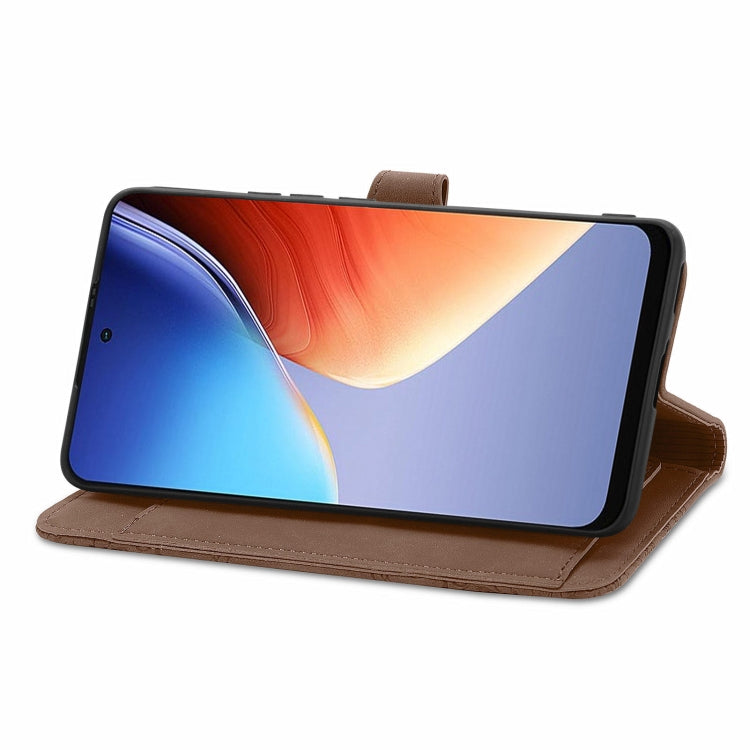 For Blackview A96 Embossed Flower Zipper Leather Phone Case(Brown) - More Brand by PMC TechLife | Online Shopping South Africa | PMC TechLife