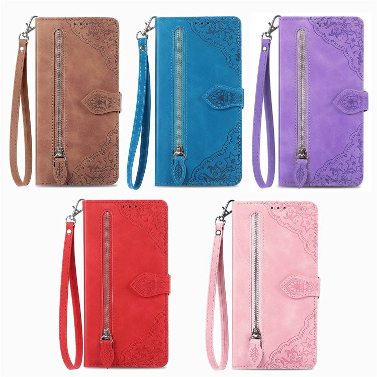 For Blackview A96 Embossed Flower Zipper Leather Phone Case(Bule) - More Brand by PMC TechLife | Online Shopping South Africa | PMC TechLife
