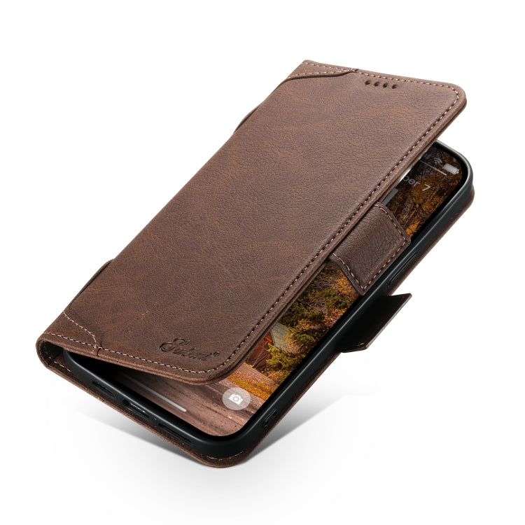 For iPhone 14 SUTENI J07 Multifunctional Horizontal Flip Magsafe Leather Phone Case(Brown) - free shipping - PMC Jewellery - Order now!
