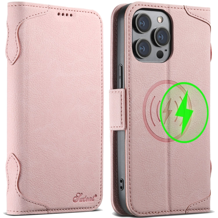 For iPhone 14 Pro SUTENI J07 Multifunctional Horizontal Flip Magsafe Leather Phone Case(Pink) - free shipping - PMC Jewellery - Order now!