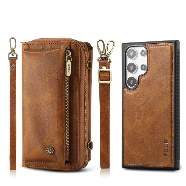 For Samsung Galaxy S24 Ultra 5G Crossbody Multi-functional Zipper Wallet Leather Phone Case(Brown) - free shipping - PMC Jewellery - Order now!